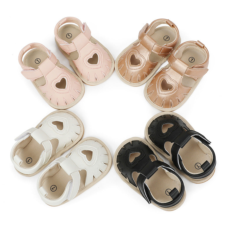 Gold Heart Cutout Tassel Sandals – Soft Sole First Walker Baby Shoes (0–18M)