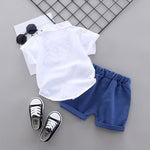 Little Dino Chevron Shirt & Cargo Shorts Set – Button Collar Summer Set (9–36M)    Mimou Babywear