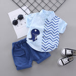 Little Dino Chevron Shirt & Cargo Shorts Set – Button Collar Summer Set (9–36M)    Mimou Babywear