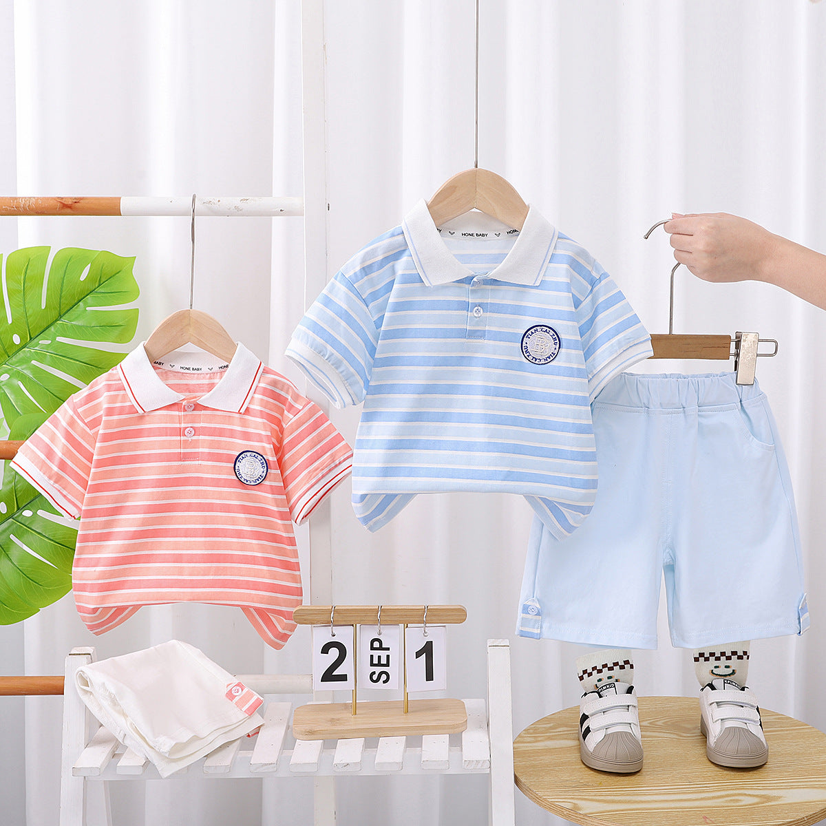 Striped Polo & Shorts Two-Piece Set – Short Sleeve Baby Boy Outfit (12–36M)