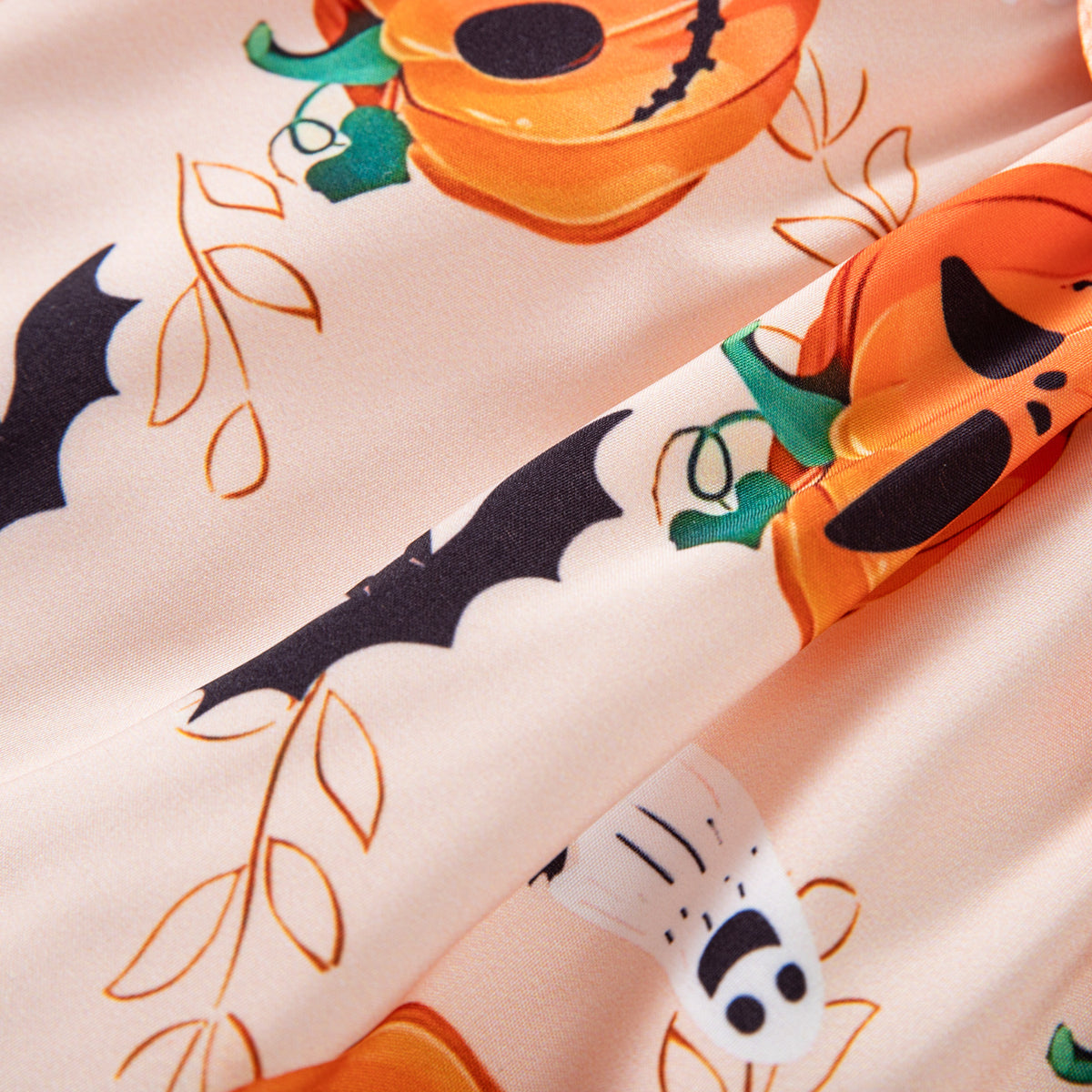 Ensemble robe d'Halloween pour bébé fille, body à manches longues avec citrouille à volants