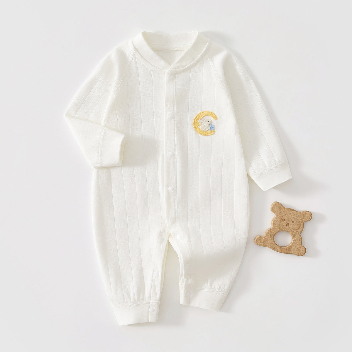 Moon Bunny Sleepsuit – Full-Snap Long Sleeve Cotton Romper (0–18M)