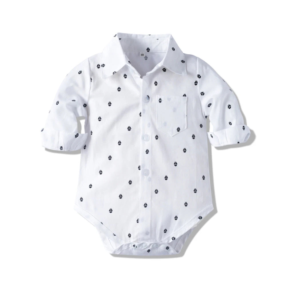 Autumn Gentleman Cotton Romper (0-24M)    Mimou Babywear