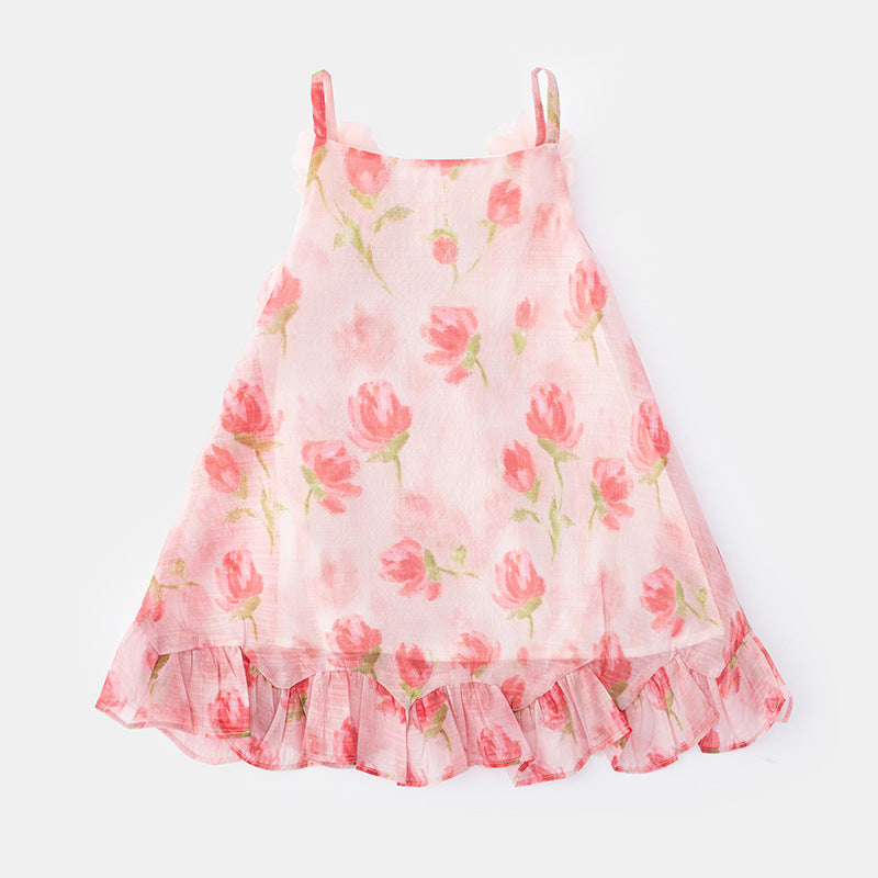 Watercolour Rose Ruffle Dress – Floral Strap Summer Dress (3M–3Y)