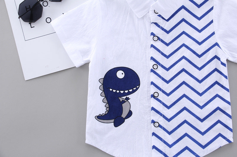 Little Dino Chevron Shirt & Cargo Shorts Set – Button Collar Summer Set (9–36M)    Mimou Babywear