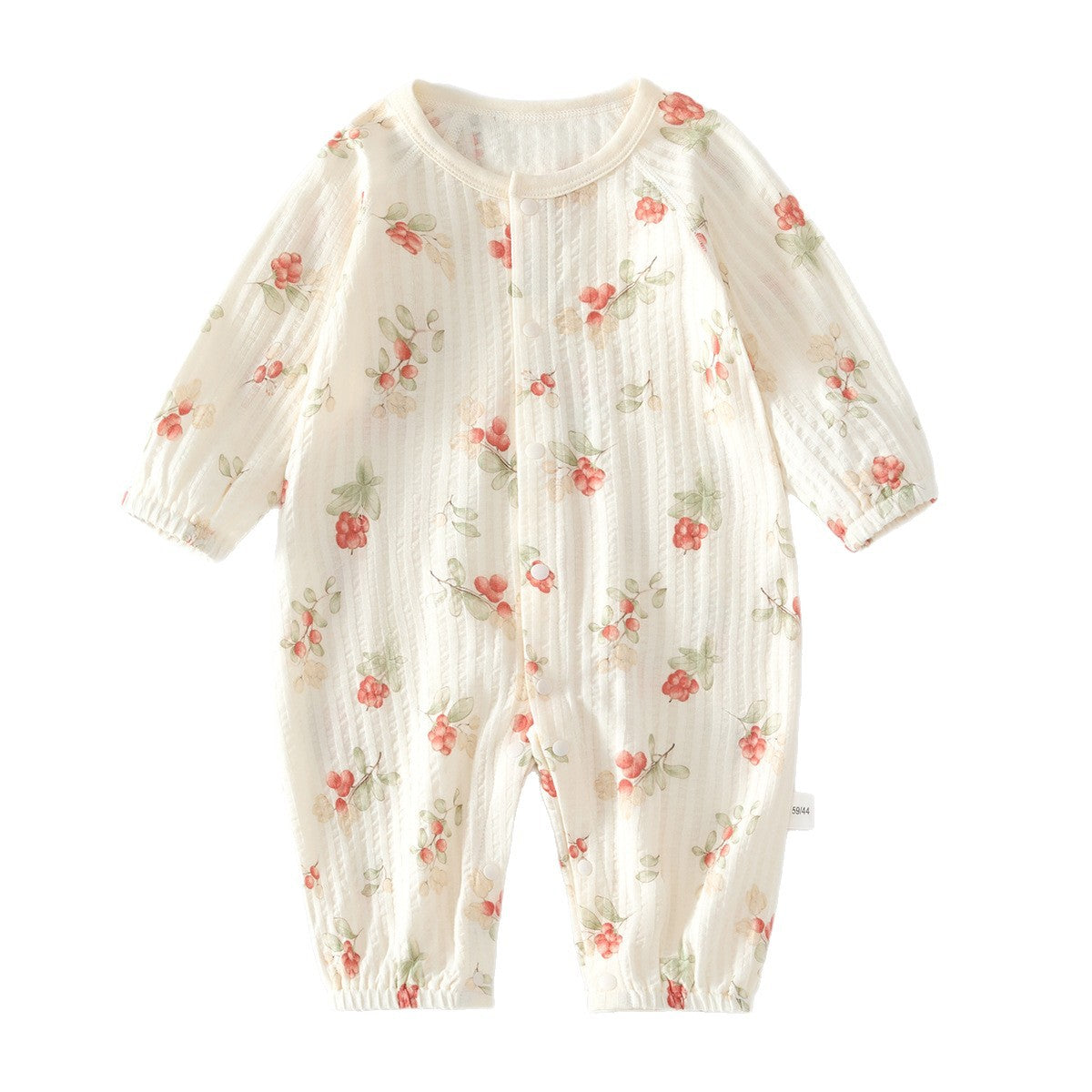 Berry Print Muslin Long Sleeve Romper – Lightweight Cotton Sleepsuit & Home Wear (0–18M)
