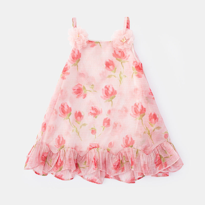 Watercolour Rose Ruffle Dress – Floral Strap Summer Dress (3M–3Y)