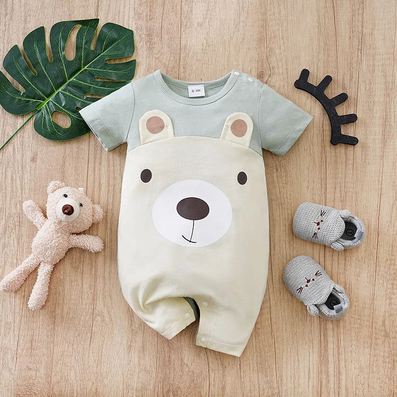 Baby Bear Short Sleeve Romper in Soft Cotton (0–24M)    Mimou Babywear