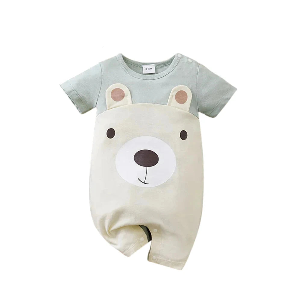Baby Bear Short Sleeve Romper in Soft Cotton (0–24M)    Mimou Babywear