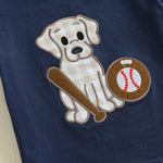 Baby Boy Dog & Baseball 2-Piece Set – Cotton Short Sleeve Top & Plaid Shorts (18-36M)    Mimou Babywear