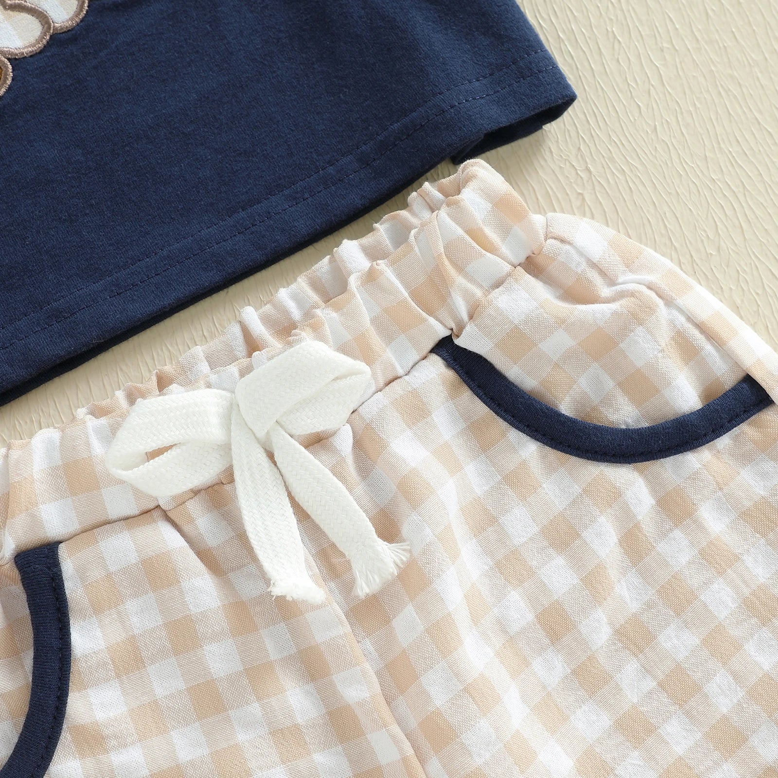 Baby Boy Dog & Baseball 2-Piece Set – Cotton Short Sleeve Top & Plaid Shorts (18-36M)    Mimou Babywear