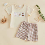 Baby Boy Farm Animals 2-Piece Set – Cotton Short Sleeve Top & Plaid Shorts (12-36M)    Mimou Babywear