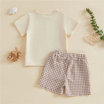 Baby Boy Farm Animals 2-Piece Set – Cotton Short Sleeve Top & Plaid Shorts (12-36M)    Mimou Babywear