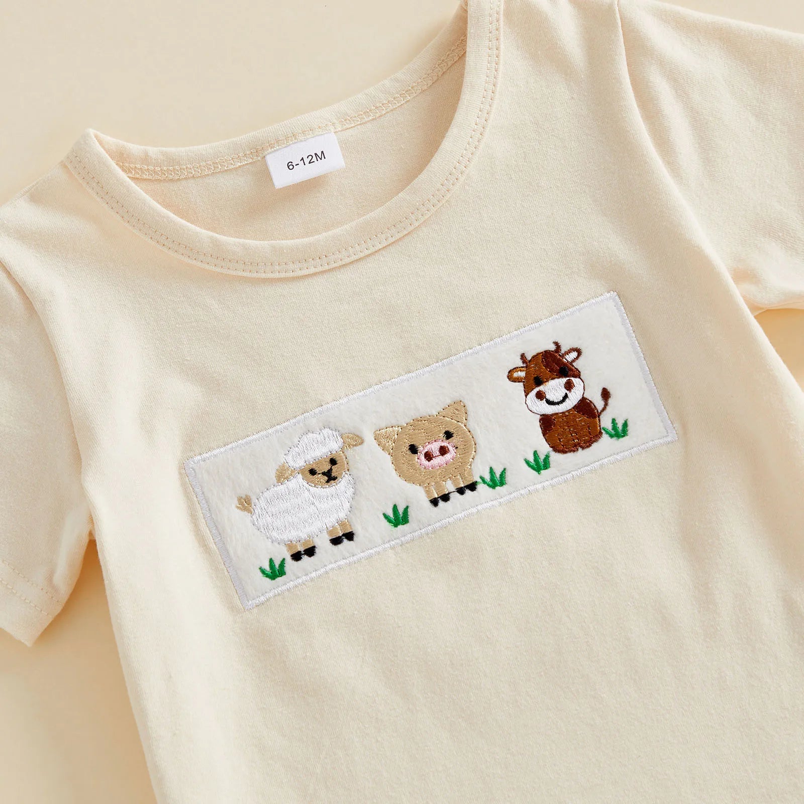 Baby Boy Farm Animals 2-Piece Set – Cotton Short Sleeve Top & Plaid Shorts (12-36M)    Mimou Babywear