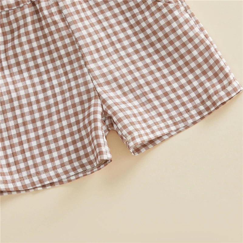 Baby Boy Farm Animals 2-Piece Set – Cotton Short Sleeve Top & Plaid Shorts (12-36M)    Mimou Babywear