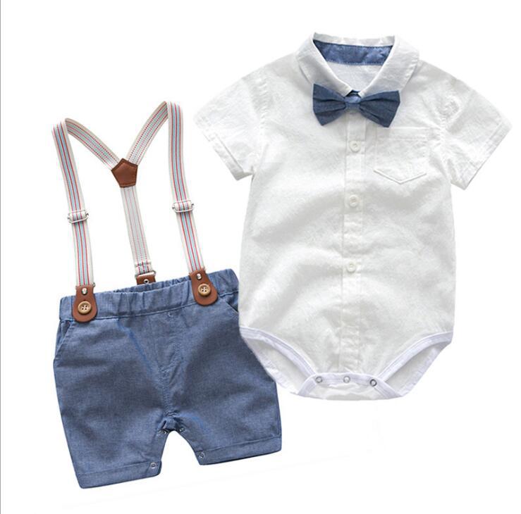 Baby Boy Gentleman Romper Set – British Style 2-Piece Summer Outfit   Light Blue / 100cm Mimou Babywear