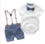 Baby Boy Gentleman Romper Set – British Style 2-Piece Summer Outfit   Light Blue / 100cm Mimou Babywear