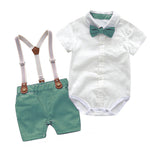 Baby Boy Gentleman Romper Set – British Style 2-Piece Summer Outfit   Green / 100cm Mimou Babywear