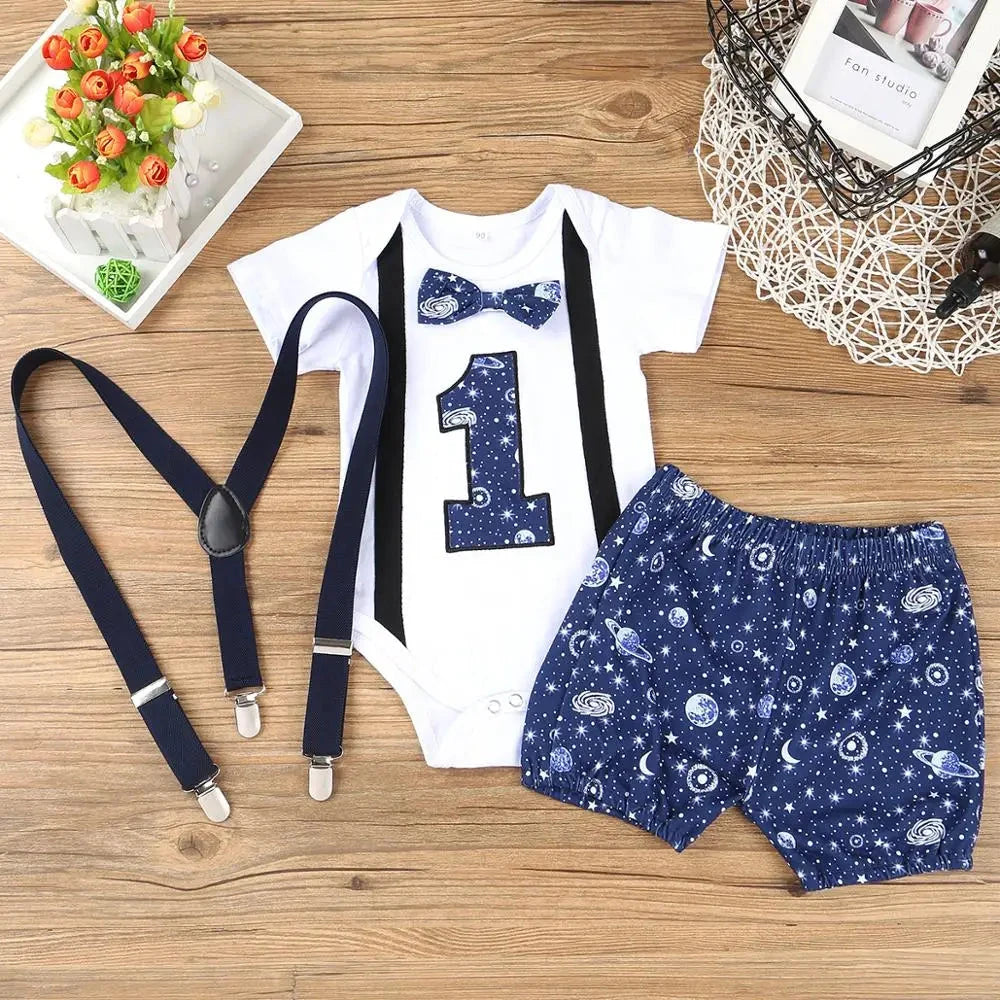 Baby Boy Gentleman Romper & Shorts Set with Suspenders – 3pcs Outfit    Mimou Babywear