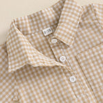 Baby Boy Plaid Polo Romper – Soft Cotton Short Sleeve Bodysuit with Collar & Buttons (3-24M)    Mimou Babywear