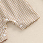 Baby Boy Plaid Polo Romper – Soft Cotton Short Sleeve Bodysuit with Collar & Buttons (3-24M)    Mimou Babywear