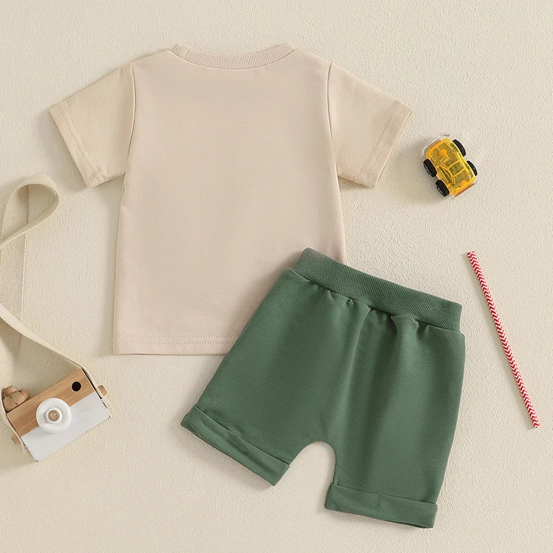 Baby Boy Truck Embroidery 2-Piece Set – Cotton Short Sleeve Top & Elastic Shorts (6-36M)    Mimou Babywear