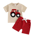 Baby Boy Truck Embroidery 2-Piece Set – Cotton Short Sleeve Top & Elastic Shorts (6-36M)    Mimou Babywear