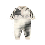 Baby Clothes Spring And Autumn New Boy Baby Clothes Striped Bear Newborn Clothes Lapel Baby Onesie   Stripe / 90cm Mimou Babywear