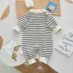 Baby Clothes Spring And Autumn New Boy Baby Clothes Striped Bear Newborn Clothes Lapel Baby Onesie    Mimou Babywear