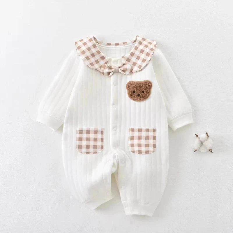 Baby Cotton Warm Bear Romper – Soft Long-Sleeve One-Piece for Spring & Autumn    Mimou Babywear