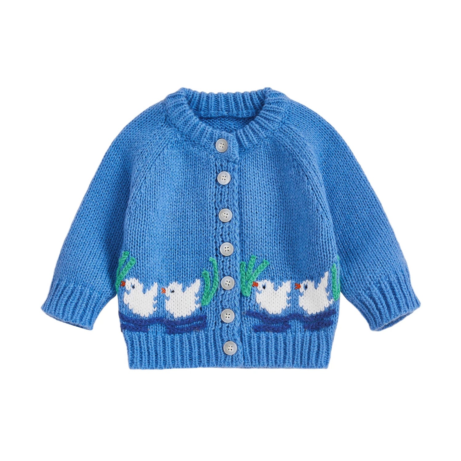 Baby Duck Knit Cardigan – Buttoned Cotton-Feel Sweater (12-36M)