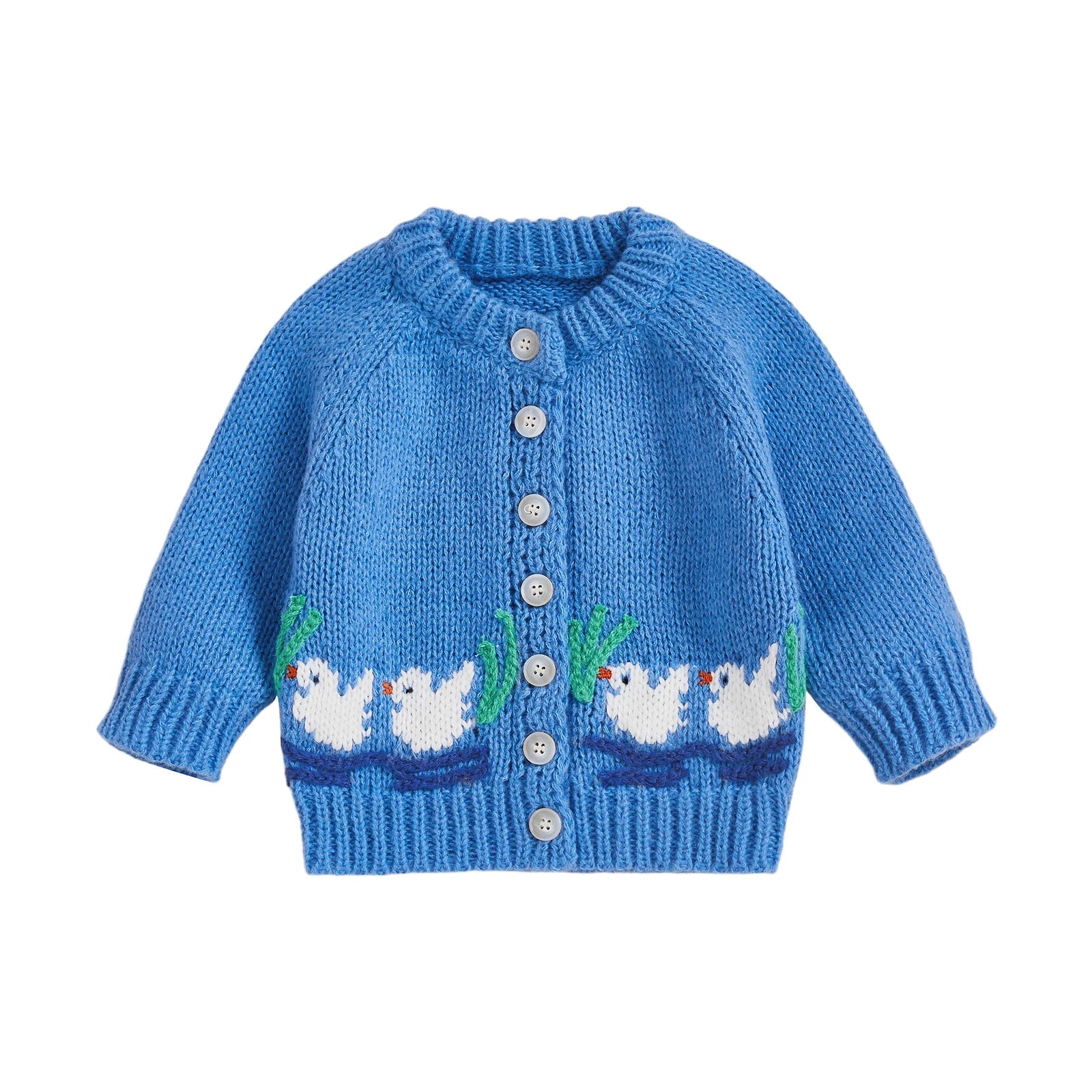 Baby Duck Knit Cardigan – Buttoned Cotton-Feel Sweater (12-36M)    Mimou Babywear