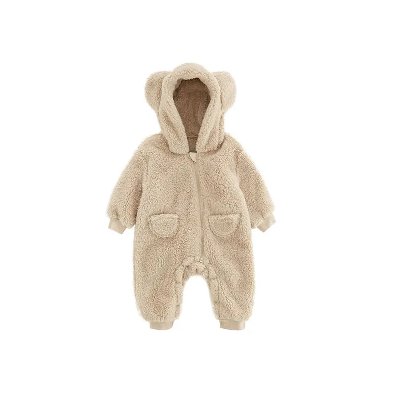 Baby Fleece Hooded Jumpsuit – Cozy Bear One-Piece (0-24M)    Mimou Babywear