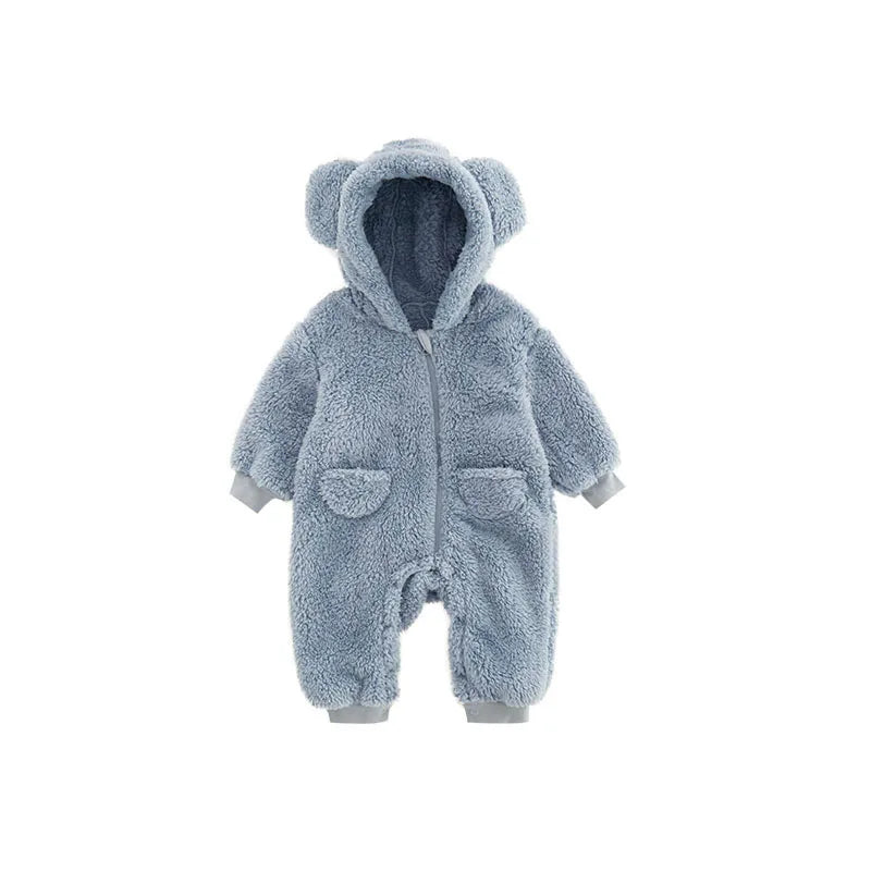 Baby Fleece Hooded Jumpsuit – Cozy Bear One-Piece (0-24M)    Mimou Babywear