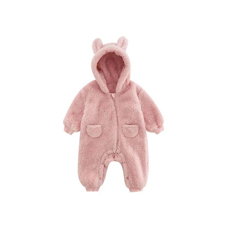 Baby Fleece Hooded Jumpsuit – Cozy Bear One-Piece (0-24M)    Mimou Babywear