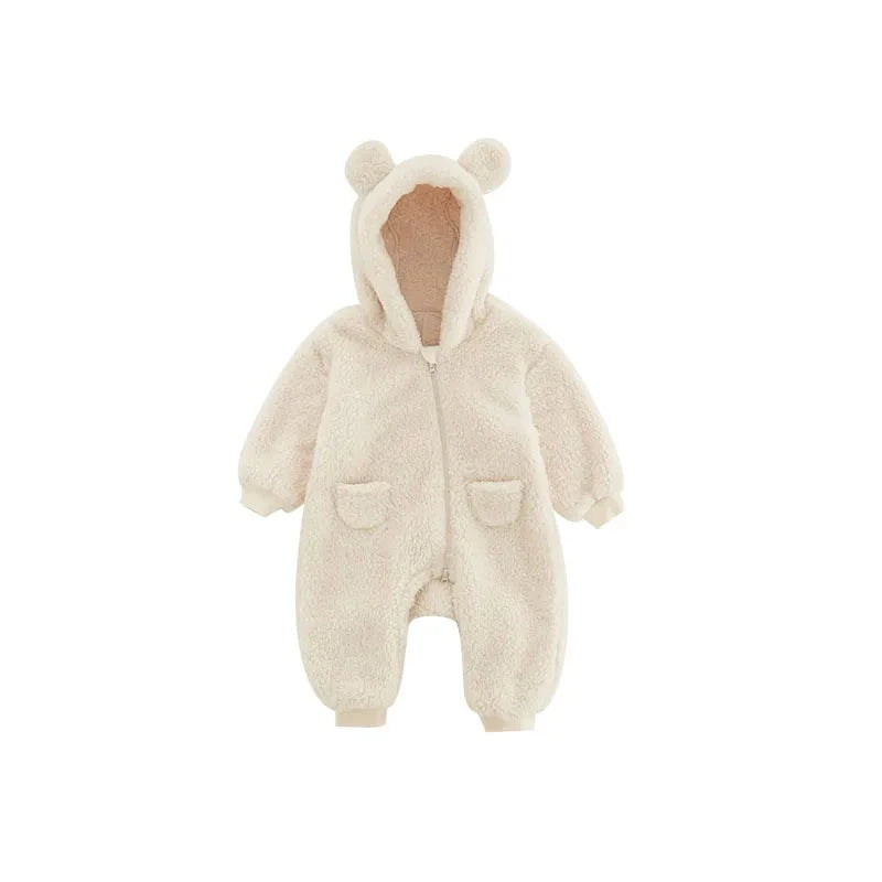 Baby Fleece Hooded Jumpsuit – Cozy Bear One-Piece (0-24M)    Mimou Babywear