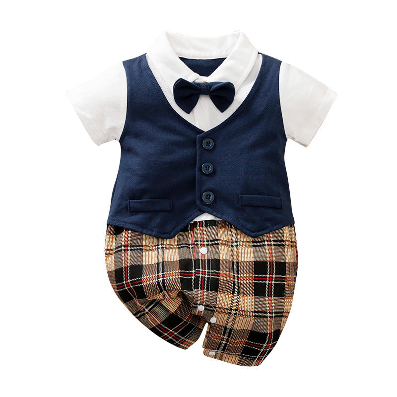 Baby Gentleman Cotton Romper – Short Sleeve Summer Bodysuit   2513 Tibetan Gentleman / 90cm Mimou Babywear