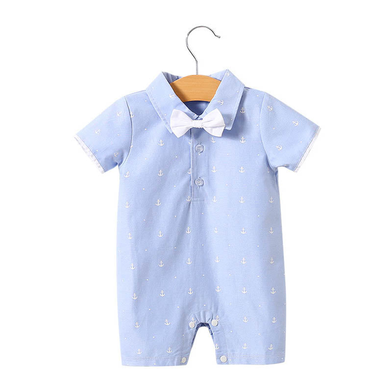 Baby Gentleman Cotton Romper – Short Sleeve Summer Bodysuit   1954 anchor / 90cm Mimou Babywear