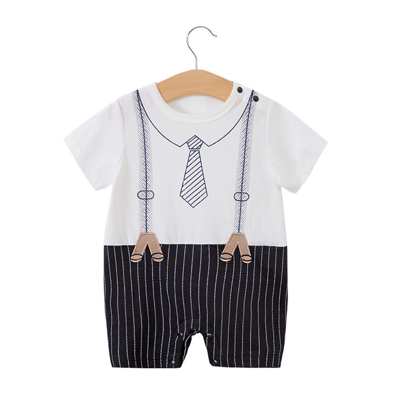 Baby Gentleman Cotton Romper – Short Sleeve Summer Bodysuit   3302 Black Vertical Gentleman / 80cm Mimou Babywear