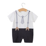 Baby Gentleman Cotton Romper – Short Sleeve Summer Bodysuit   3302 Black Vertical Gentleman / 80cm Mimou Babywear
