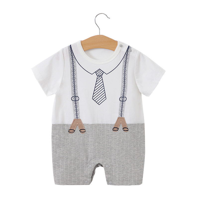 Baby Gentleman Cotton Romper – Short Sleeve Summer Bodysuit   3302 Grey Vertical Gentleman / 80cm Mimou Babywear