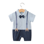 Baby Gentleman Cotton Romper – Short Sleeve Summer Bodysuit   LT221S023D Grey Blue Gentleman / 90cm Mimou Babywear