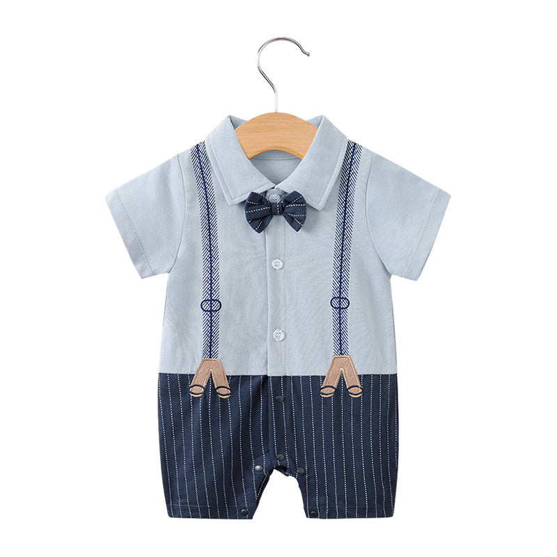 Baby Gentleman Cotton Romper – Short Sleeve Summer Bodysuit   LT221S023D Grey Blue Gentleman / 90cm Mimou Babywear
