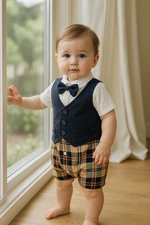 Baby Gentleman Cotton Romper – Short Sleeve Summer Bodysuit    Mimou Babywear