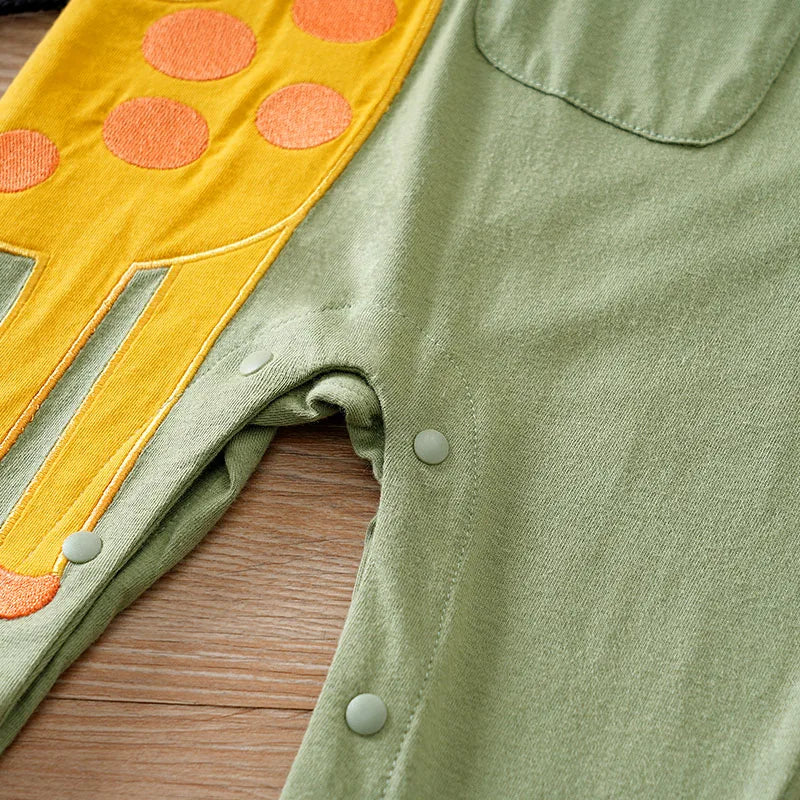 Baby Giraffe Cotton Romper – Long Sleeve One-Piece Outfit (0-18M)    Mimou Babywear