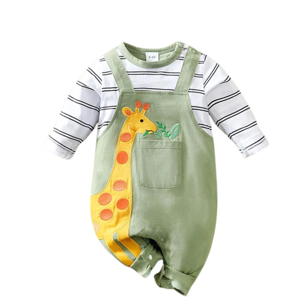 Baby Giraffe Cotton Romper – Long Sleeve One-Piece Outfit (0-18M)