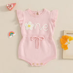 Baby Girl Birthday Knit Romper – Floral Embroidery Flutter Sleeve Bodysuit (12–18M)    Mimou Babywear