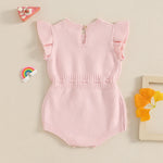 Baby Girl Birthday Knit Romper – Floral Embroidery Flutter Sleeve Bodysuit (12–18M)    Mimou Babywear
