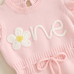 Baby Girl Birthday Knit Romper – Floral Embroidery Flutter Sleeve Bodysuit (12–18M)    Mimou Babywear