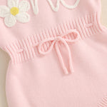 Baby Girl Birthday Knit Romper – Floral Embroidery Flutter Sleeve Bodysuit (12–18M)    Mimou Babywear